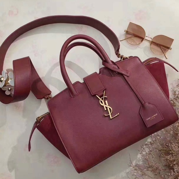 Yves Saint Laurent Handbags - YSL burgundy velvet and leather tote